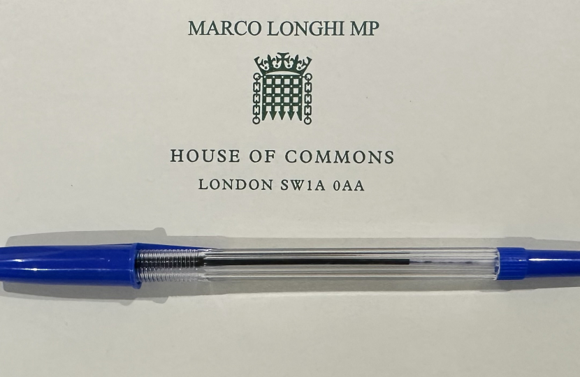 Marco Longhi MP Letterhead with blue pen